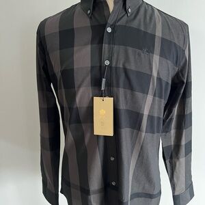 Burberry Black and Gray Plaid Button Down Shirt